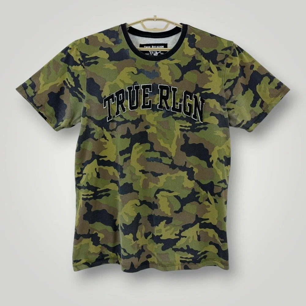 True Religion Camo Graphic Tee Mens M TRUE RLGN Logo Cotton Shirt